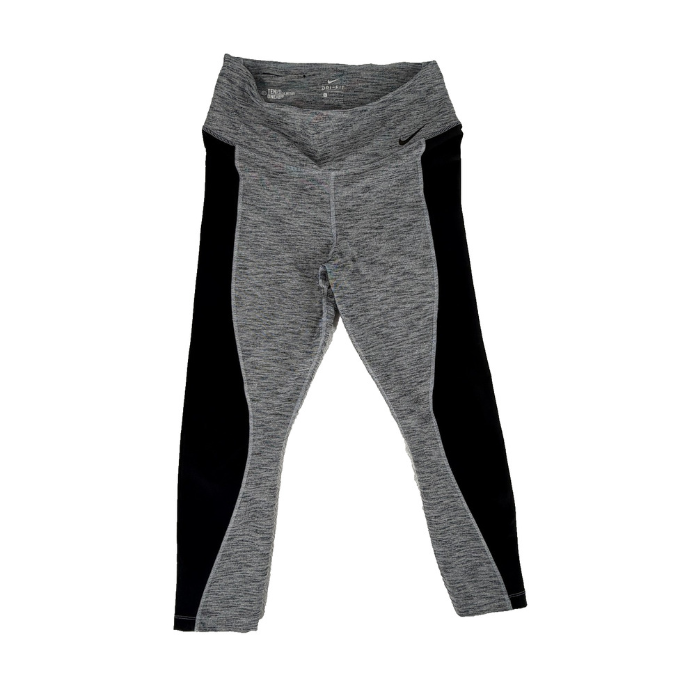 Nike Womens Leggings L High Rise DRI-FIT Gray Black Workout Athletic Cropped